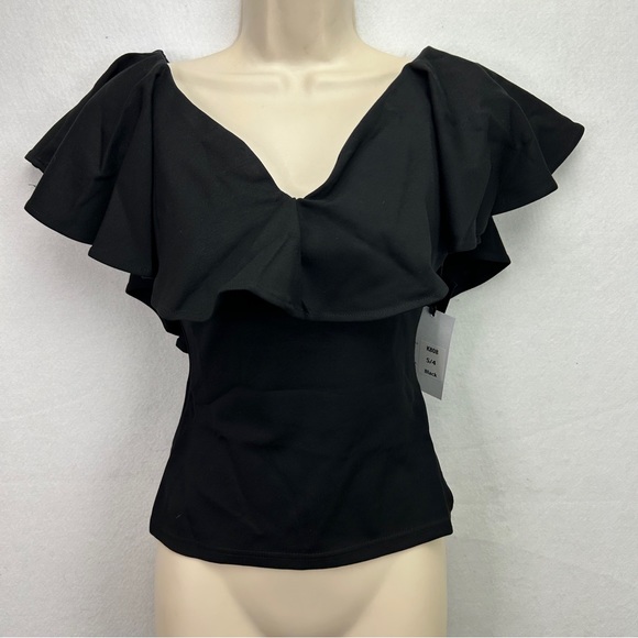 NWT Unique Vintage Black Ruffle Knit Top Size Small/4 - 565 - Picture 2 of 12